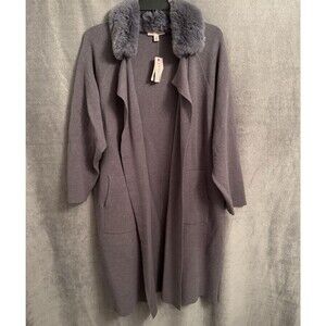 Philosophy Republic Clothing NWT Cardigan Faux Fur Collar  Duster Sweater Gray